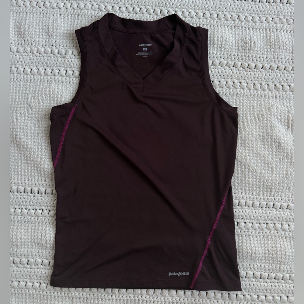 Patagonia Brown Performance Tank Top Hot Pink Contrast Stitching Women’s XS